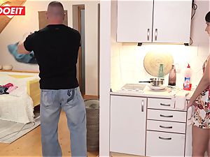 Step daddy helps daughter-in-law tidy his jizm instead of apartment